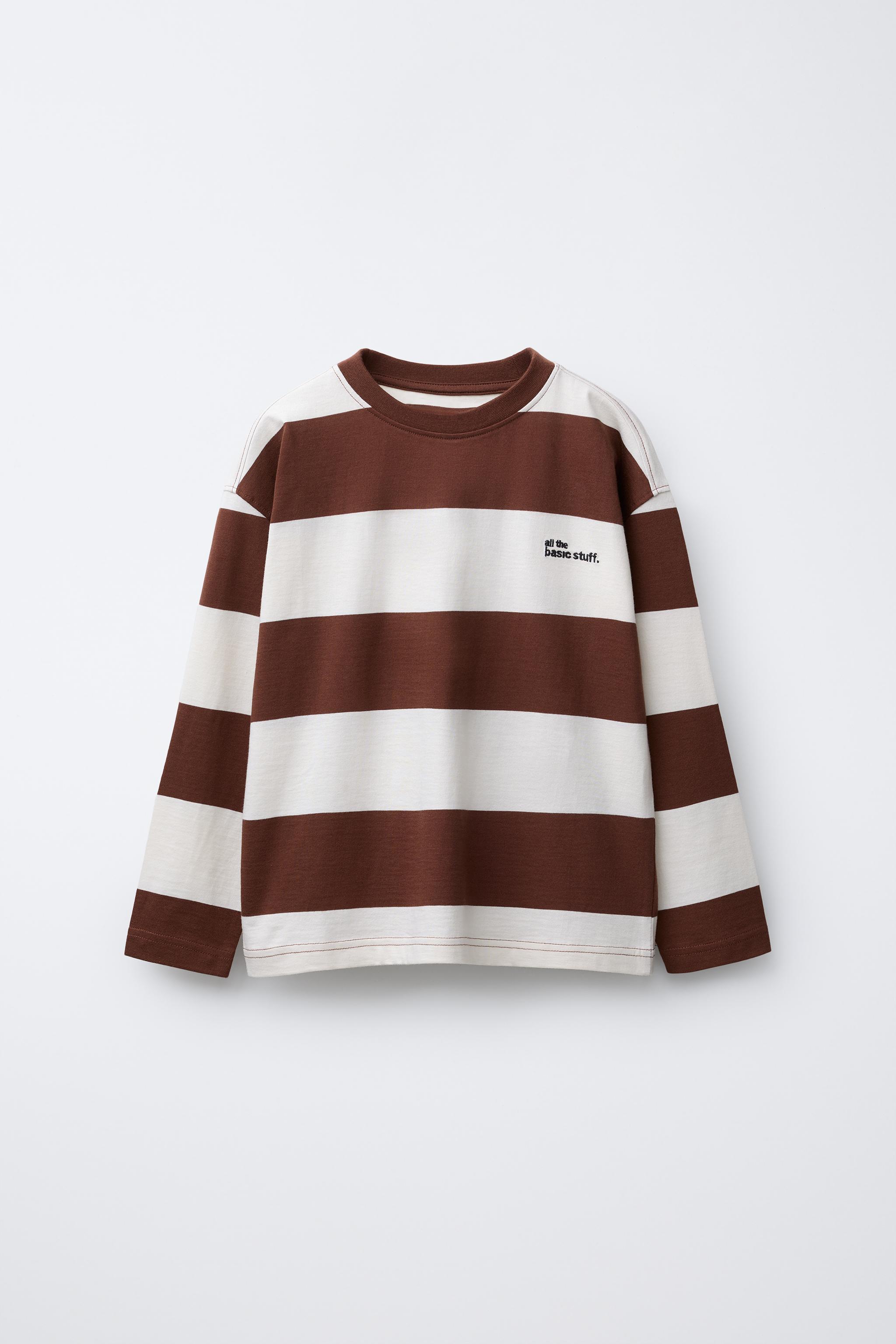 STRIPED EMBROIDERED TEXT T-SHIRT